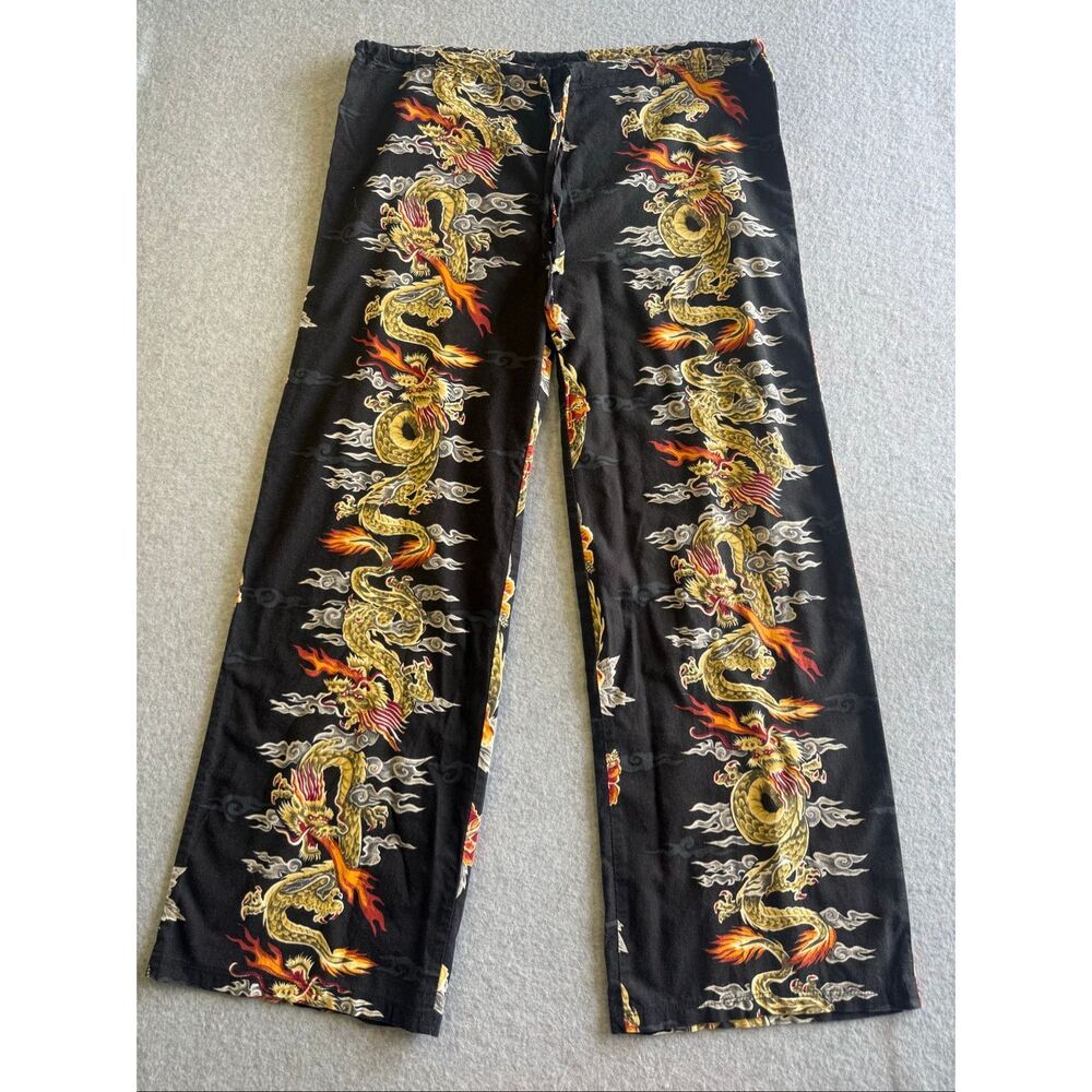 trails Y2K street style dragon print wide leg lounge pajama pant